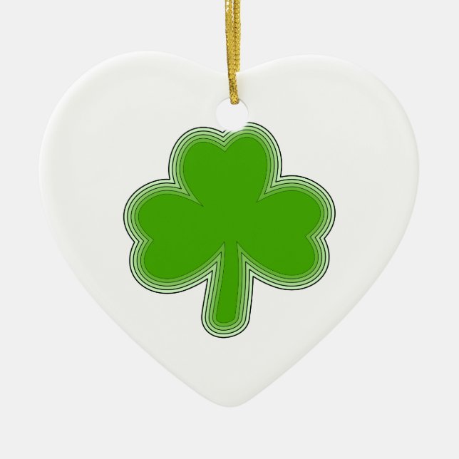 Ornement Cœur En Céramique Dessin Shamrock de Saint Patrick (Devant)