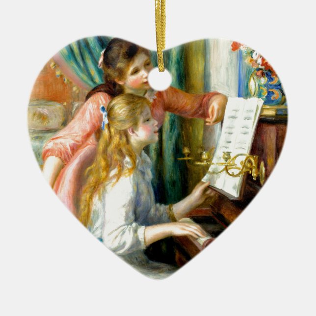 Ornement Cœur En Céramique Deux filles au piano - Pierre Auguste Renoir (Devant)
