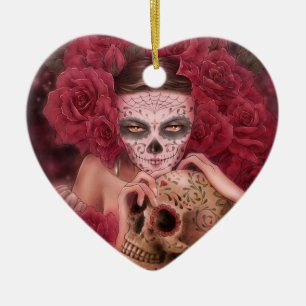 Ornement Cœur En Céramique Dia de los Muertos Ornament