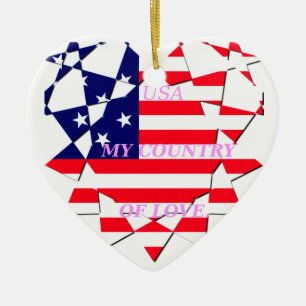 Ornement Cœur En Céramique Drapeau des États-Unis d'Amérique