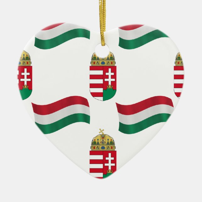 Ornement Cœur En Céramique Drapeau et crête hongrois (Devant)