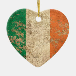 Ornement Cœur En Céramique Drapeau irlandais vintage âgé rugueux