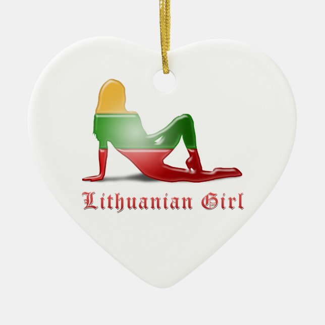 Ornement Cœur En Céramique Drapeau lithuanien de silhouette de fille (Devant)