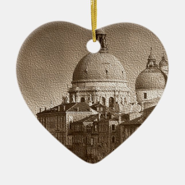 Ornement Cœur En Céramique Effet Papier Sepia Venise Grand Canal (Devant)