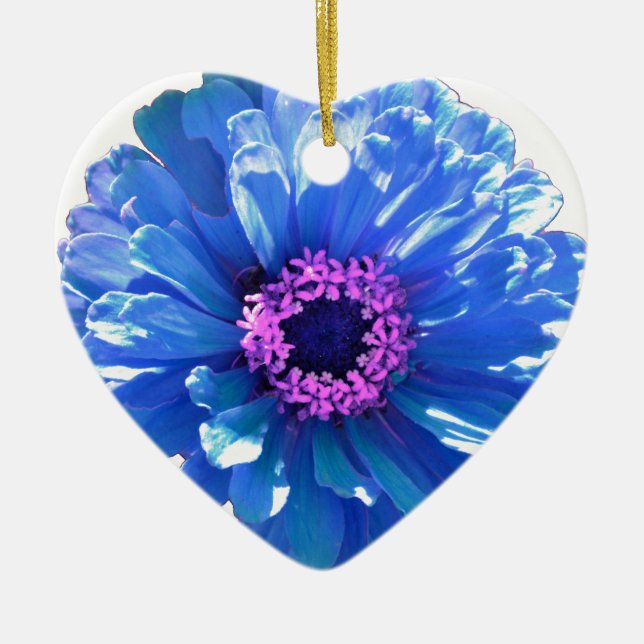 Ornement Cœur En Céramique Elégante marguerite bleue florale (Devant)