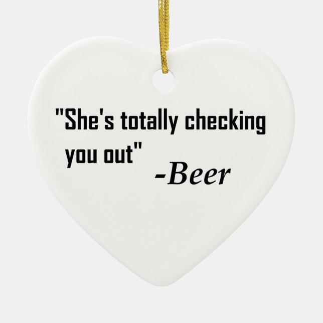 Ornement Cœur En Céramique "Elle vous regarde complètement" - Bière (Devant)