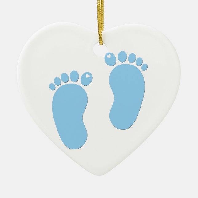 Ornement Cœur En Céramique Empreintes de pas de bébé. C'est un garçon (Devant)