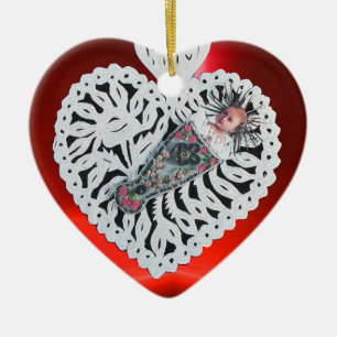 Ornement Cœur En Céramique Enfant Jésus, Antique Noël Papier Cardiaque Carvin