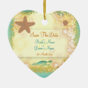 Ornement Cœur En Céramique Enregistrer les invitations de l'ornement de date