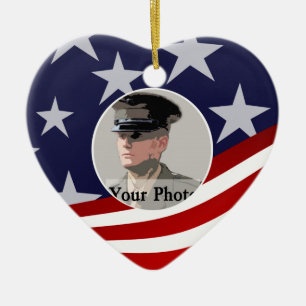 Ornement Cœur En Céramique Étoiles et rayures USA / Prière militaire