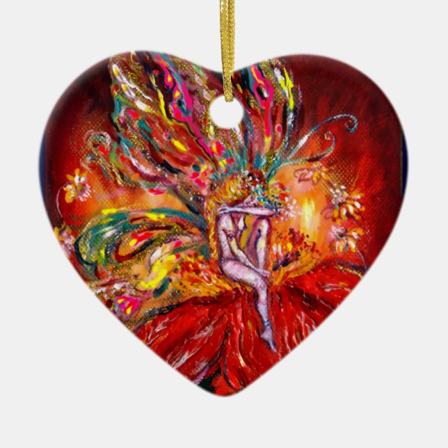 ORNEMENT CŒUR EN CÉRAMIQUE FAIRY IN RED VIBRANT RUBY HEART (Devant)