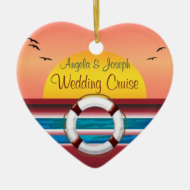 Ornement Cœur En Céramique Faveur personnalisée du Mariage de croisière (Devant)