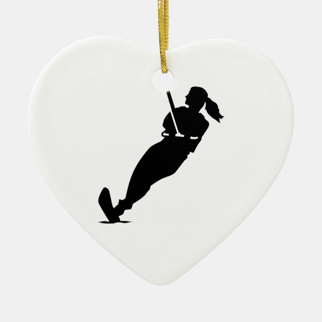 Ornement Cœur En Céramique Femme de ski d'eau (Devant)