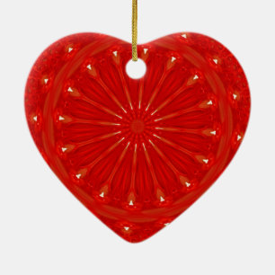 Ornement Cœur En Céramique Festive Chic Rouge brillant Design Kaleidoscope