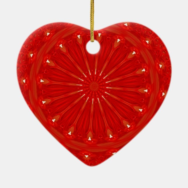 Ornement Cœur En Céramique Festive Chic Rouge brillant Design Kaleidoscope (Dos)