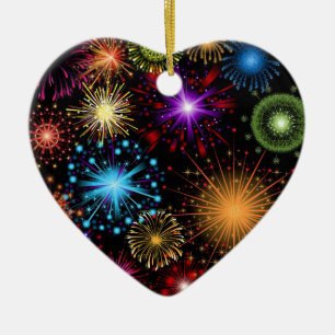 Ornement Cœur En Céramique Feu d'artifice coloré Nouvel An