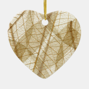 Ornement Cœur En Céramique Feuilles en dentelle beige crème pâle