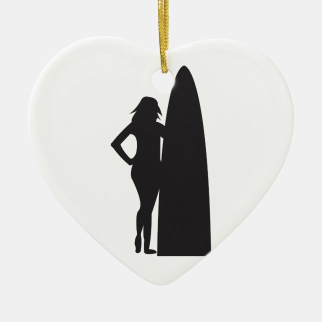 Ornement Cœur En Céramique Fille de surfer (Devant)