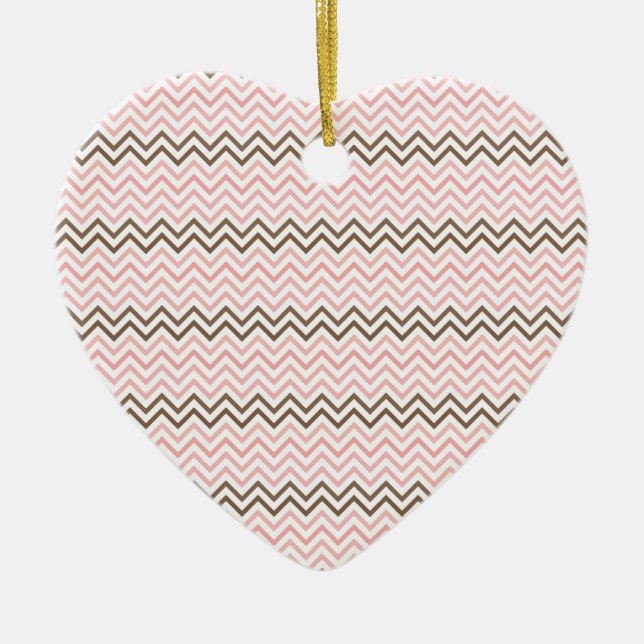 Ornement Cœur En Céramique Fille rose et Brown Chevron (Devant)