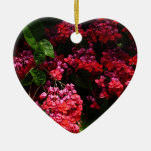 Ornement Cœur En Céramique Fleurs de pagode colorées rouge et rose