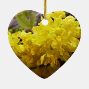 Ornement Cœur En Céramique Fleurs de raisins de l'Oregon Fleurs sauvages jaun