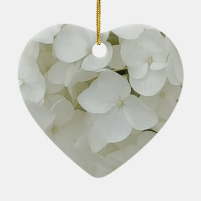 Ornement Cœur En Céramique Fleurs d'Hydrangée Floral Blanc Élégant Fleur (Dos)
