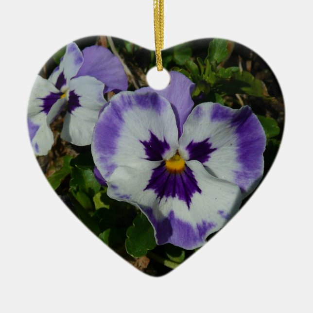 Ornement Cœur En Céramique Floral Purple and White Pansies (Devant)