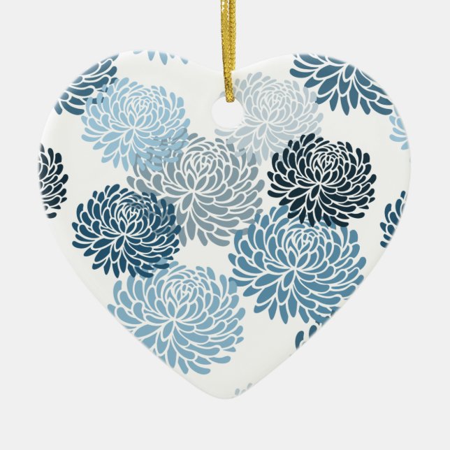 Ornement Cœur En Céramique Flore bleu chic (Devant)