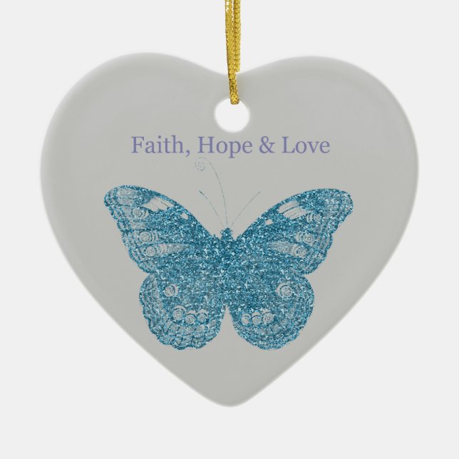 Ornement Cœur En Céramique Foi, Espoir, Papillon d'amour (Devant)
