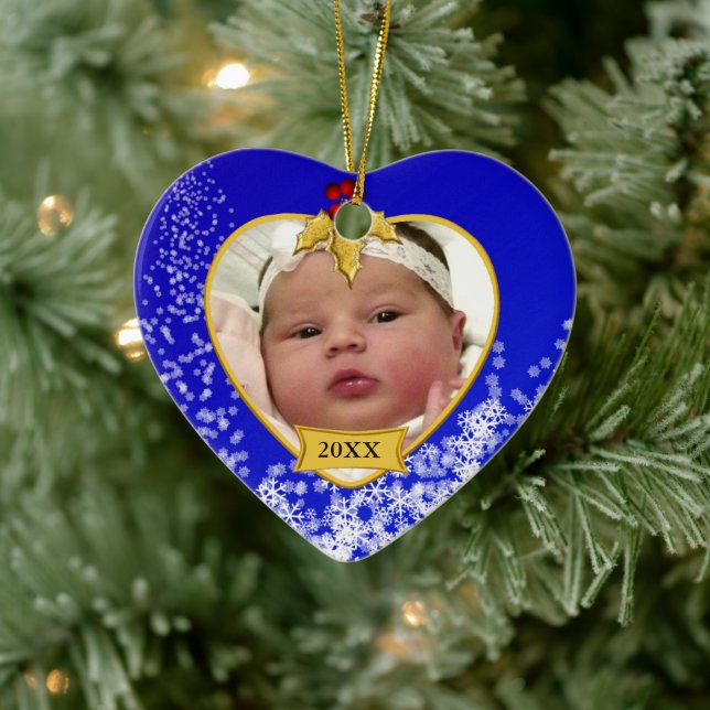 Ornement Cœur En Céramique Garde photo à 2 faces pour bébé Noël (Arbre)