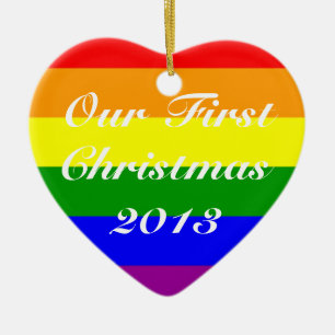 Ornement Cœur En Céramique Gay Marriage First Christmas