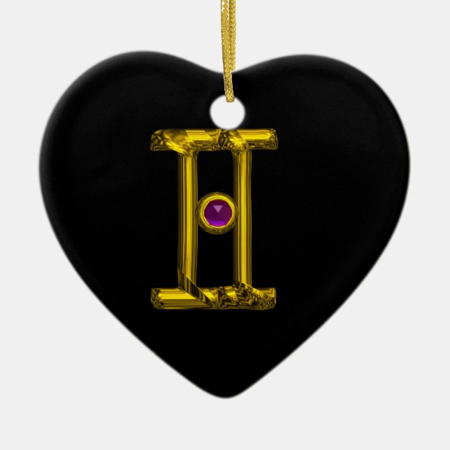 Ornement Cœur En Céramique GEMINI ZODIAC ANNIVERSAIRE JEWEL Purple Alexandrit (Devant)