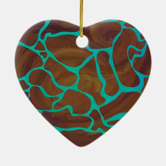 Ornement Cœur En Céramique Giraffe Impression Brown et Turquoise (Dos)