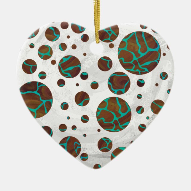 Ornement Cœur En Céramique Giraffe Impression Brown et Turquoise (Devant)