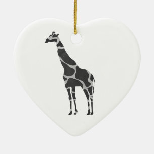 Ornement Cœur En Céramique Giraffe Silhoutte noir et gris