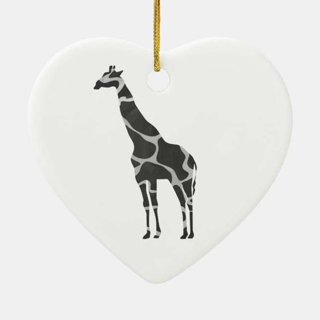 Ornement Cœur En Céramique Giraffe Silhoutte noir et gris (Dos)