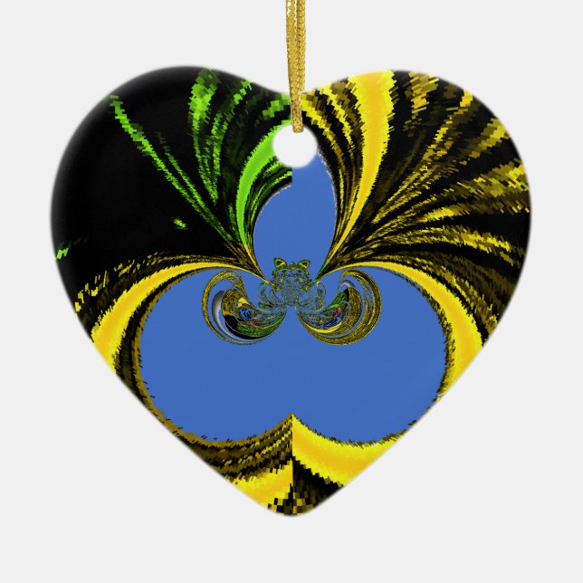 Ornement Cœur En Céramique Gold Blue (Devant)