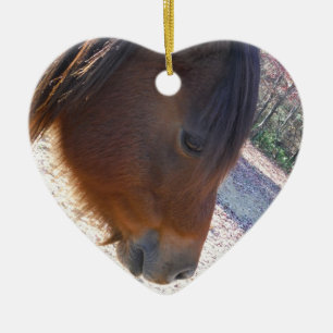 Ornement Cœur En Céramique Gros plan sur le cheval Brown, Little Brown Pony