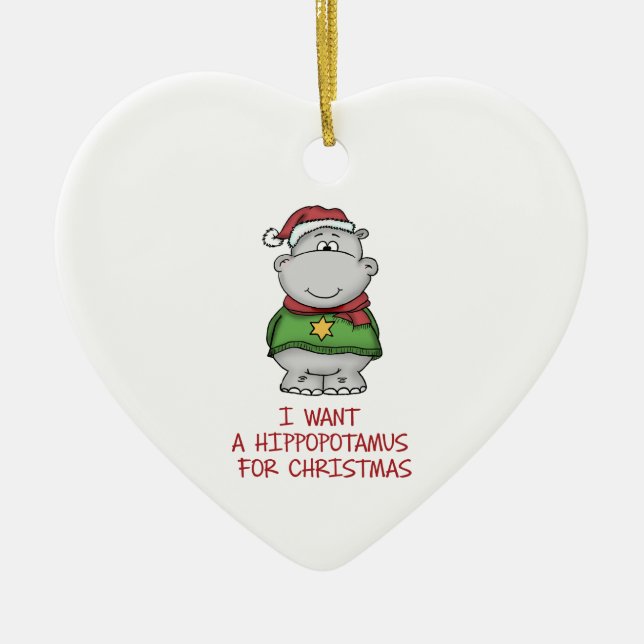 Ornement Cœur En Céramique Hippopotame pour Noël - conception mignonne (Devant)