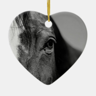 Ornement Cœur En Céramique Illustration noire d'oeil de cheval blanc