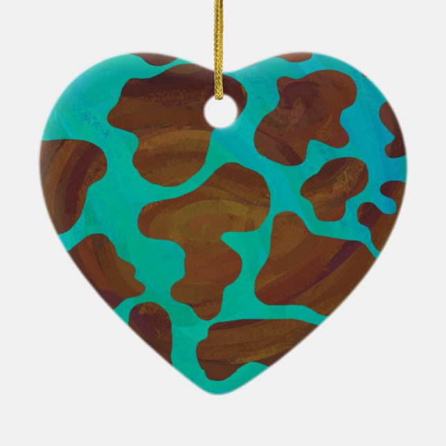 Ornement Cœur En Céramique Impression Brown et Turquoise de vache (Dos)