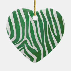 Ornement Cœur En Céramique Impression verte et blanche Zebra