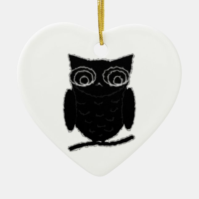 Ornement Cœur En Céramique Inkblot Owl (Devant)
