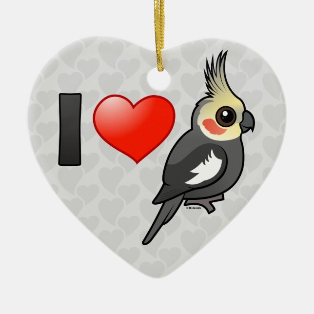 Ornement Cœur En Céramique J'aime des Cockatiels (Devant)
