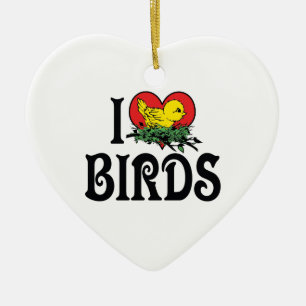 Ornement Cœur En Céramique J'aime les oiseaux à coeur