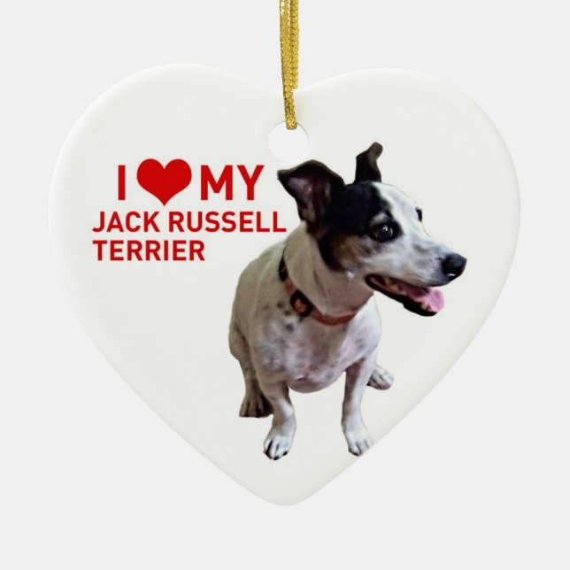 Ornement Cœur En Céramique J'aime mon Jack Russell Terrier (Devant)