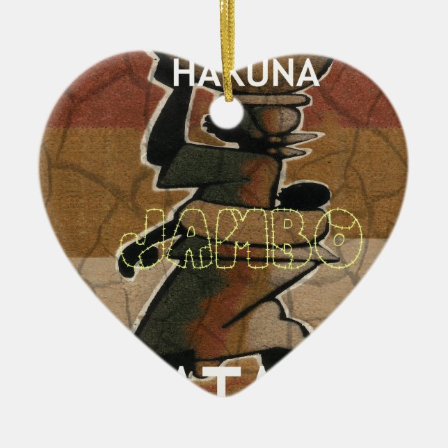 Ornement Cœur En Céramique Jambo Habari Hakuna Matata. (Devant)