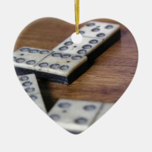 Ornement Cœur En Céramique Jeu vintage en bois de dominos de domino de