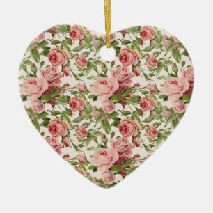 Ornement Cœur En Céramique Jolis roses roses vintages