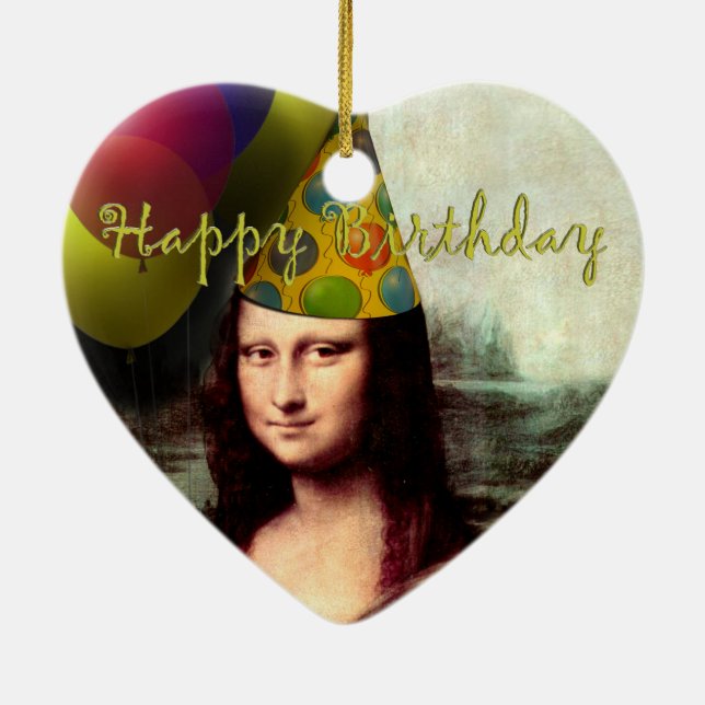 Ornement Cœur En Céramique Joyeux anniversaire Mona Lisa (Dos)